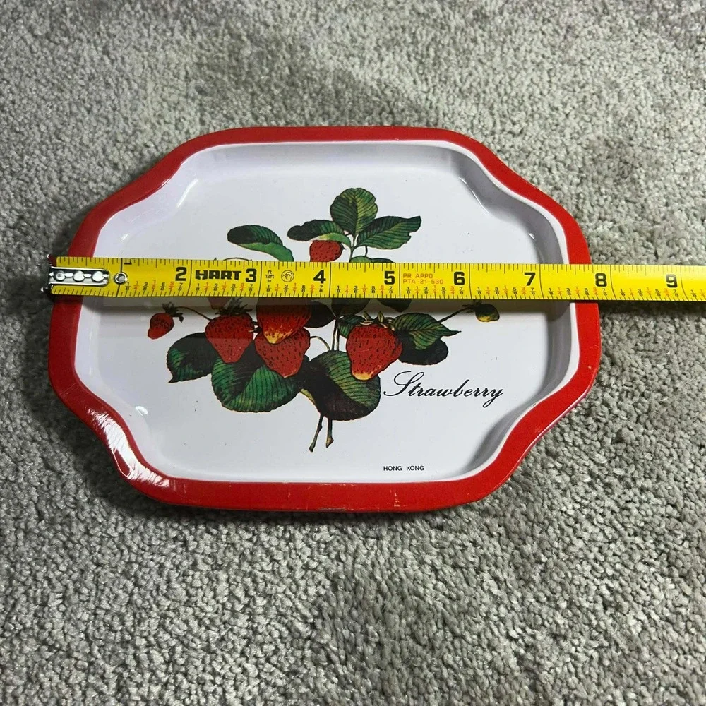 Vintage‎ Strawberry Metal Tin Tray Collectible Strawberries Hong Kong 8x6